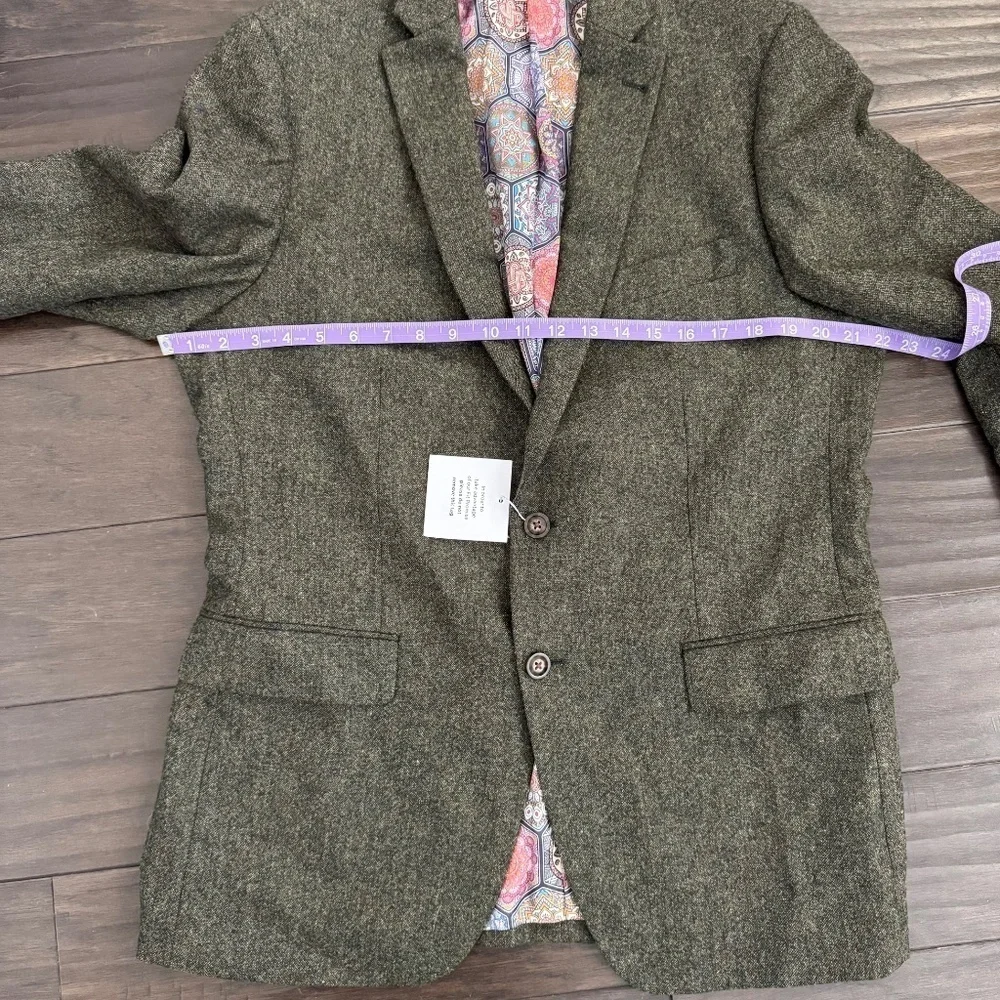 NWT Indochino Wool Blazer Olive Green with Floral Paisley Interior Yaletown 52